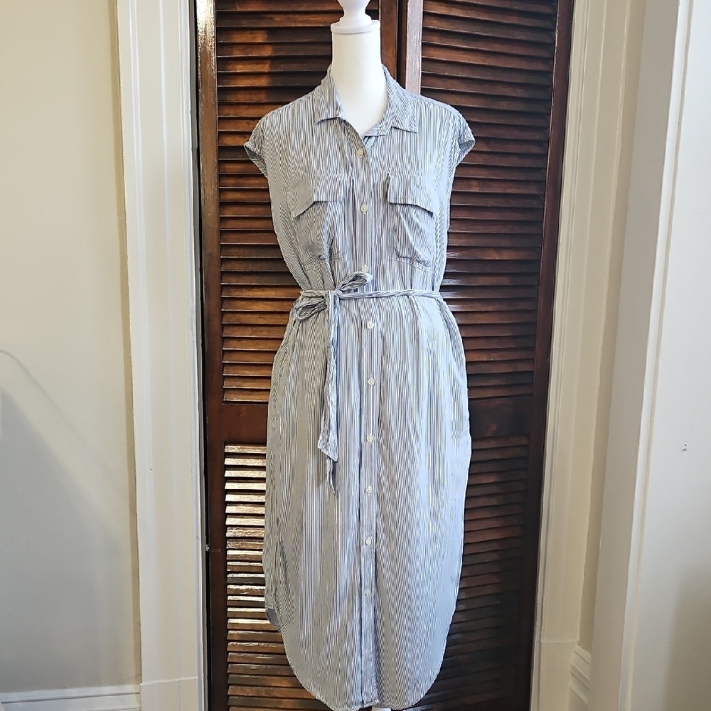 GAP Navy and White Striped Midi Dress